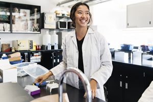 Scientist works in forensics lab