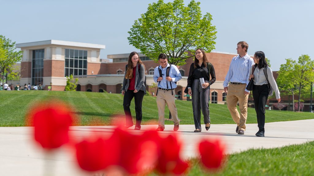 Students enjoying a walk on the quad at Stevenson University